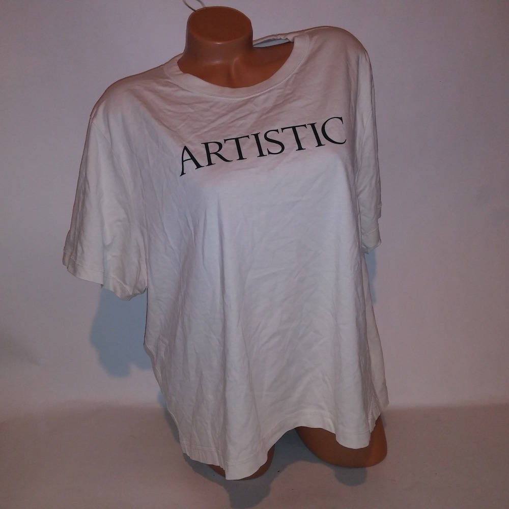 Victoria's Secret PINK T Shirt XXL 2X Cream Green Artistic Solid Short Sleeve